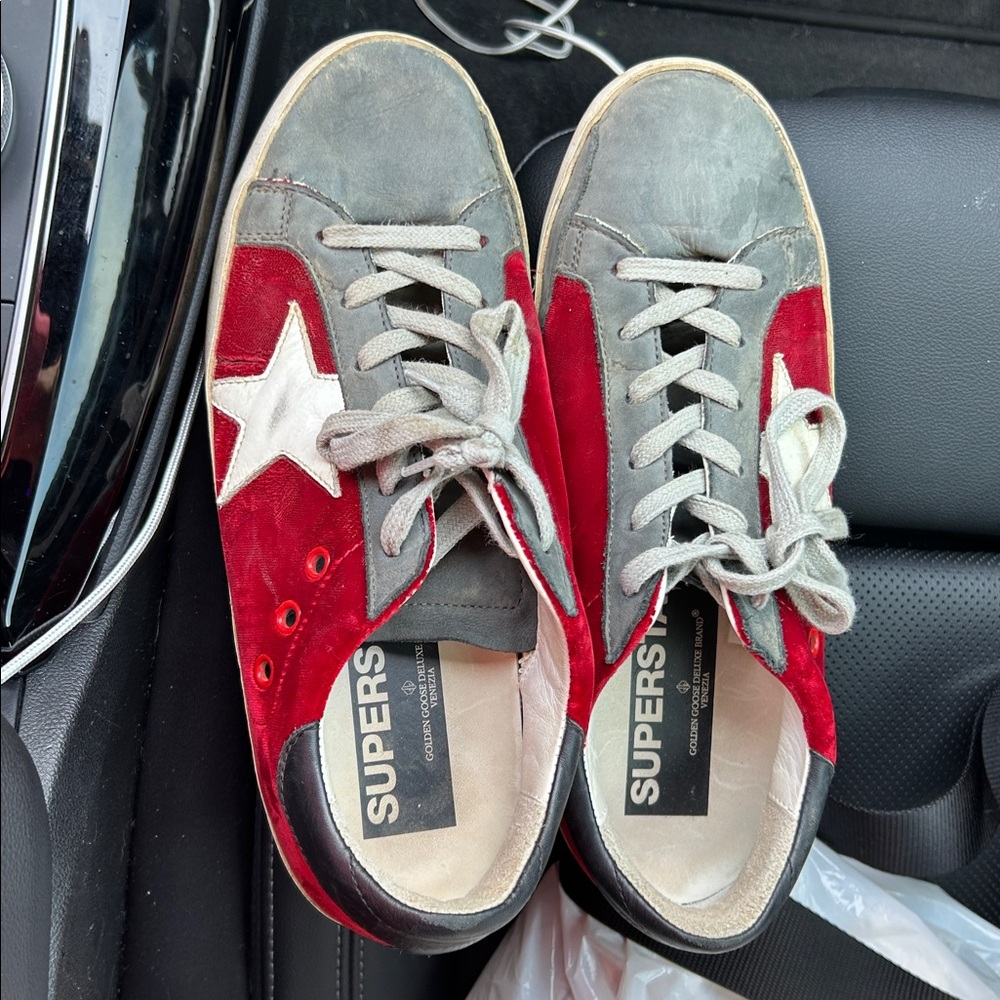 Golden Goose Red and Gray Sneakers Velvet
